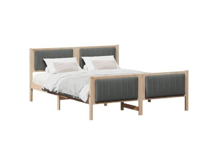 KTHLBRH Bettgestell, Braun und Dunkelgrau, 150 x 200 cm Massives Kiefernholz mit Kopf- und Fußteil, Plattform ohne Lattenrost, modernes Zimmer