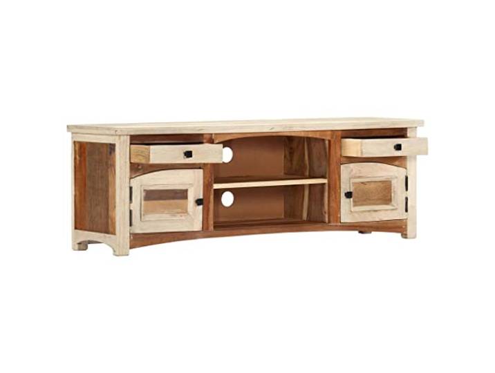 KGHERMDF TV-Schrank 120x30x40 cm Altholz Massiv 2 Türen, 2 Schubladen, 2 Fächer, Einzigartige Holzmaserung, Einfache Montage