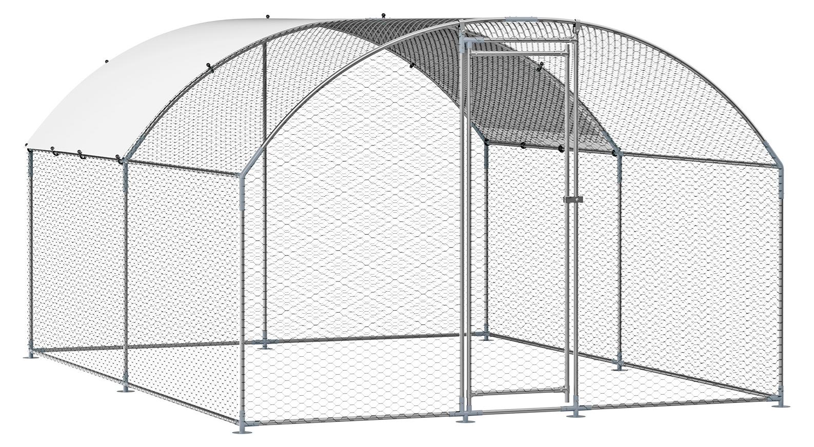 SucceBuy Großer Hühnerstall, 3x4x2 m, begehbarer Auslauf mit Abdeckung, Gehege mit Doppeldach & Sicherheitsschloss, geeignet für Enten & Kaninchen, ideal für Hinterhof, Bauernhof, Garten