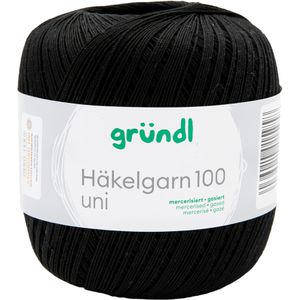 Gründl Häkelgarn 813-128 Häkelgarn 100, schwarz, 100 g / 566 m, Nadelstärke 1.5-2, 100% Baumwolle