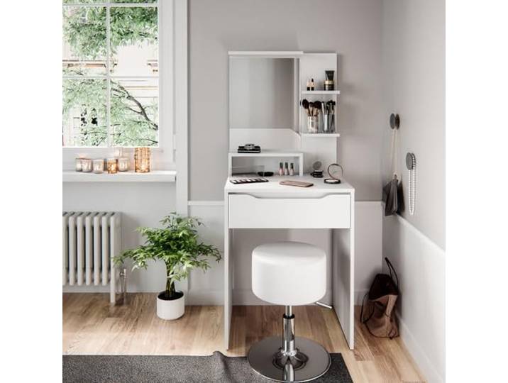 Vicco Schminktisch Ruben, Weiß 60 cm Spiegel · Hocker · 1 Schublade · Freistehend · mit Ablagefächern
