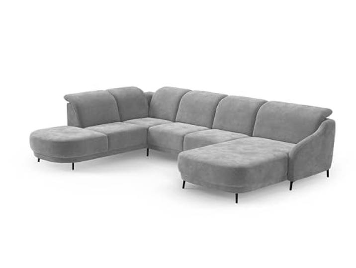CAVADORE Wohnlandschaft Blue, Sofalandschaft mit Longchair im modernen Design, inkl. kopfteilverstellung, Vorziehsitz motorisch, Klapptisch, USB-Anschluss, mattschwarzen Metallfüßen, Mittelgrau