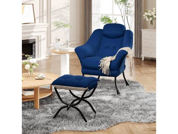 Fauteuil relax velours - LUNSY - Velours doux - Rembourrage moelleux - Design ergonomique - Appui-tête intégré