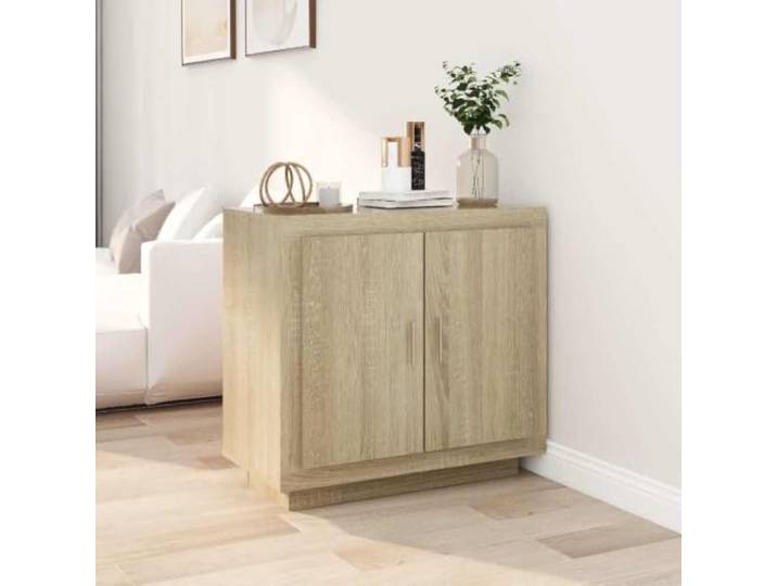 RJPLMFV Anrichte Chene Sonoma, 80 x 40 x 75 cm, 2 Fächer Robustes Holz, leicht zu reinigen, Wandbefestigung inklusive, ideal für Bücher und Zeitschriften