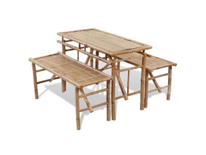 Table de brasserie avec bancs en bambou - JILL - 100 cm - Bambou - 1 table et 2 bancs - 100x50x70 cm (table)