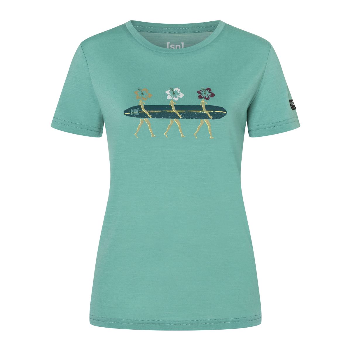 Super.Natural W Surfing Flowers Tee lagoon green/various (92H) L SNWP0800192HL