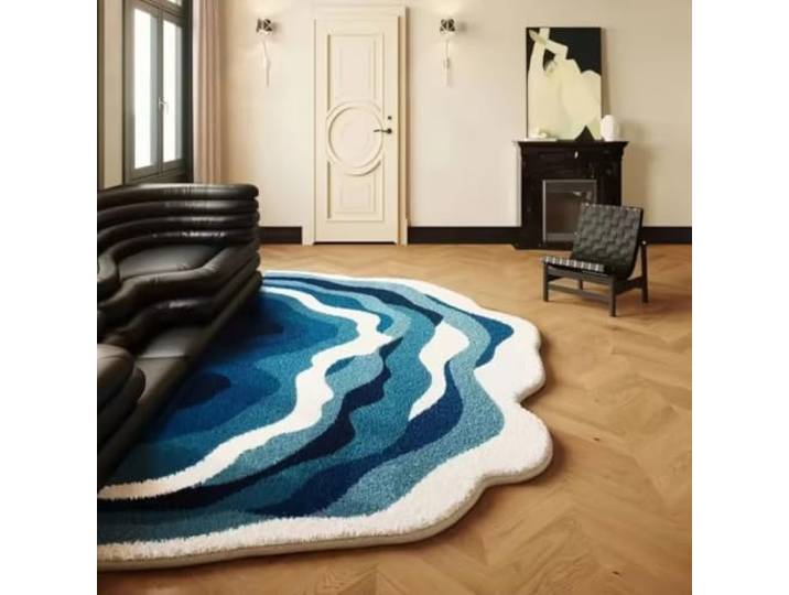 PIZZZENO Plüschteppich in Wellenform, ideal als Bodenkissen, Wohnzimmer-Sofa-Spielmatte, weiche Spielmatte, Schlafzimmer-Bett-/Badezimmermatte, wasserabsorbierend (70 x 140 cm / 27,6 x 55 Zoll)