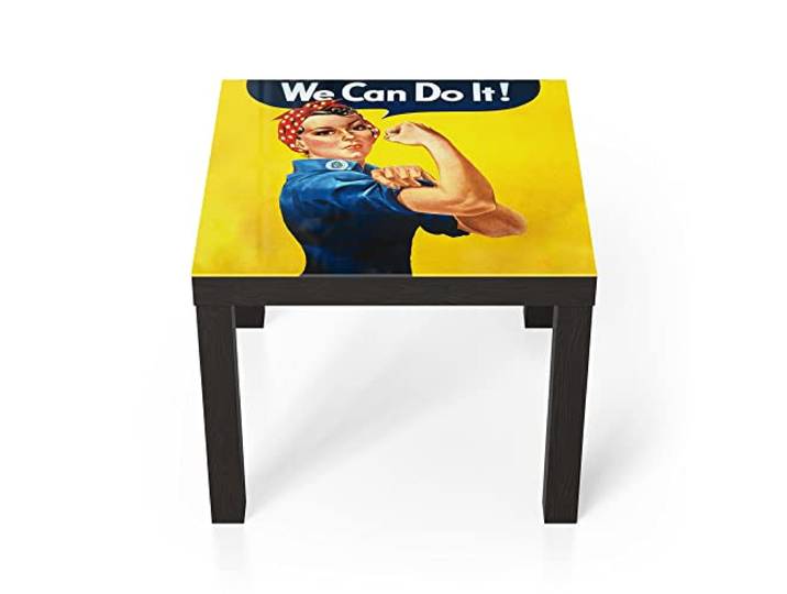 DEQORI Glastisch schwarz klein 55x55 cm Motiv Rosie die Nieterin ausgefallener Beistelltisch aus Glas Hochglanz Couchtisch fürs Wohnzimmer moderner Couch Tisch mit Design