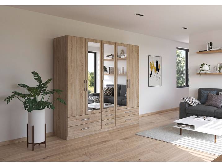 Drehtürenschrank Hersbruck-Extra 226cm Holz/Eiche Sonoma Dekor 3 Spiegeltüren