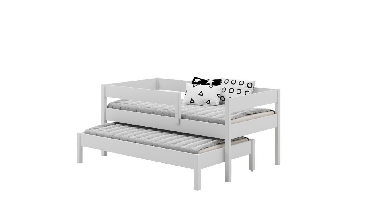 Ausziehbett 180x90 Kinderbett mit Rausfallschutz & Lattenrost weiß 90 x 180 für Mädchen und Jungen Massivholz Kiefer und MDF Möbelplatte,