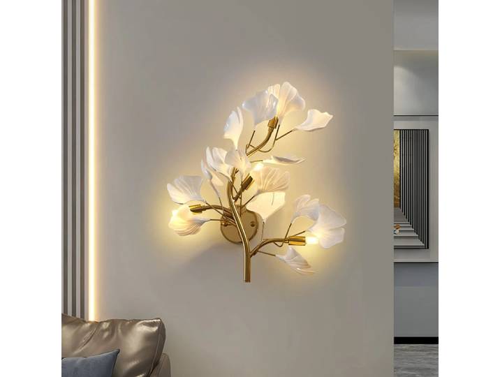 Foyer créatif couloir minimaliste nordique chambre lampe de chevet feuille de Ginkgo applique murale de luxe salon canapé lampe de fond