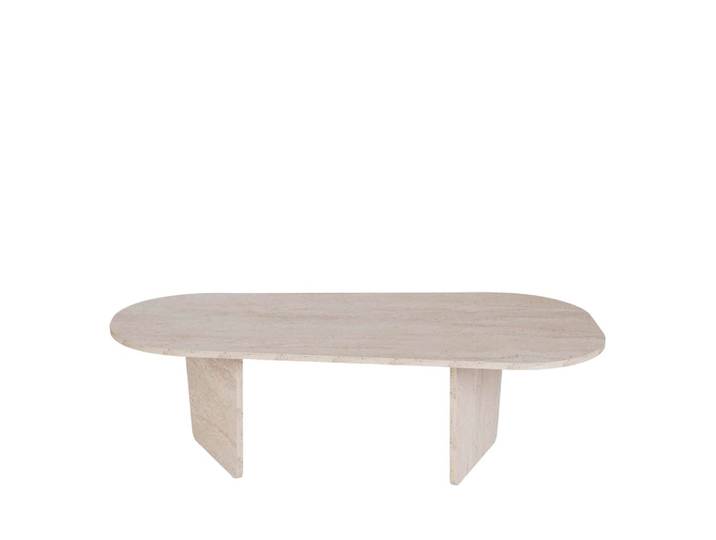 Table basse ovale effet travertin 130x65cm - beige