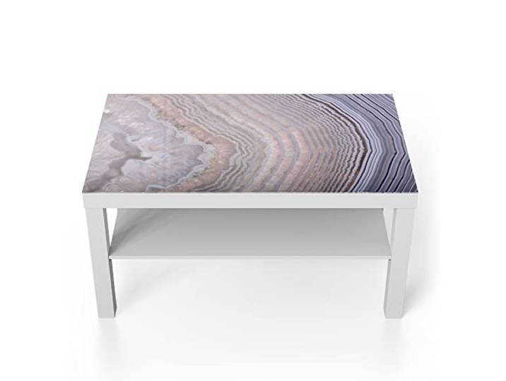 DEQORI Glastisch weiß groß 90x50 cm Motiv Helle Achatschicht ausgefallener Beistelltisch aus Glas Hochglanz Couchtisch fürs Wohnzimmer moderner Couch Tisch mit Design