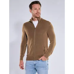 engbers Herren Cardigan mit Zipper und Stehkragen Braun regular uni Stehkragen - M