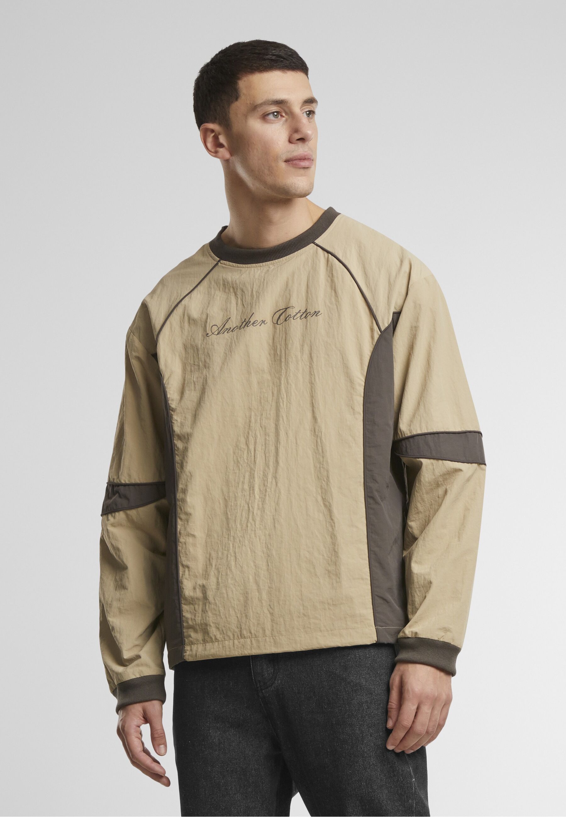 Windbreaker ANOTHER COTTON LAB "Another Cotton Lab", Herren, Gr. S, beige, 100% Polyester, mehrfarbig, oversize, Rundhals, Jacken Windbreaker