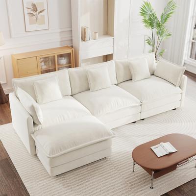 Loedds Chenille L-Shaped Modular Sectional Sofa with Ottoman & Wood Frame