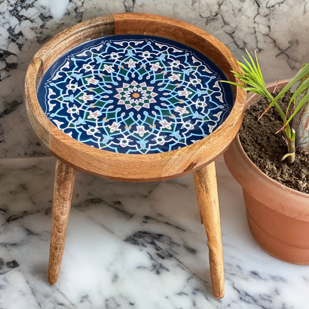 Latitude Vive Handmade Elite Tray Top End Table Blue 47cm H X 35.5cm W X 35.5cm D