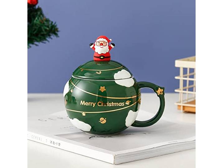 KFGISD, Weihnachtskeramiktasse 400 ml Kaffee-Mokkatassen-Set Espressotassen...,Weihnachtsdekoration(Green)