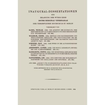 Inaugural-Dissertationen zur Erlangung der Würde eines Doctor Medicinae Veterinariae der Tierärztlichen Hochschule zu Berlin, Taschenbuch von Nicolae