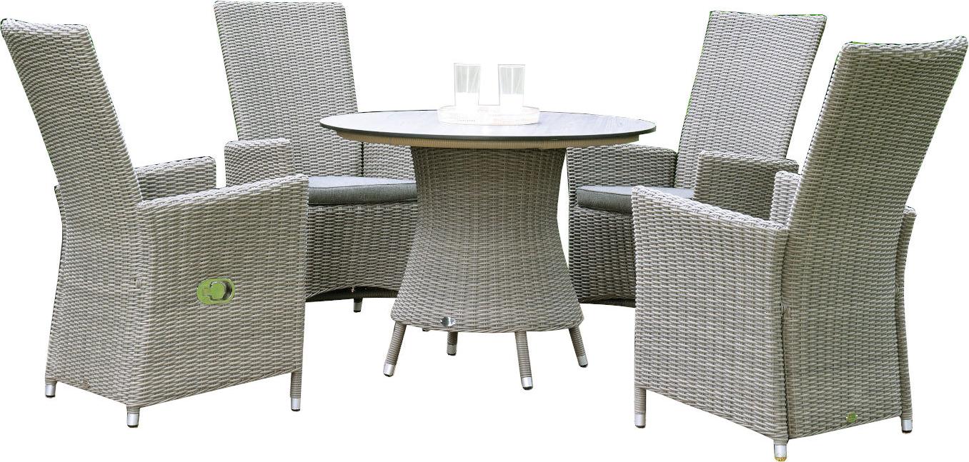 Sonnenpartner Solares & Base 5-teilige Sitzgruppe Polyrattan Ø100 cm stone-grey