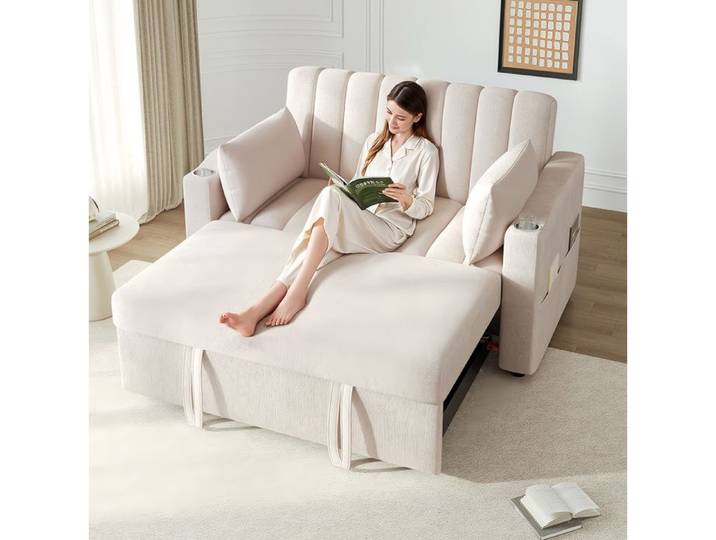 ELVORIN Canapé convertible 2 places beige 136 x 162 x 84 cm