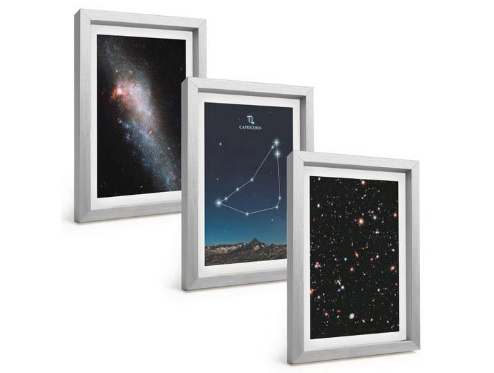 BILDER SET 3er Set - 20x30 cm Silberner Rahmen - Galaxie im Sternbild Steinbock