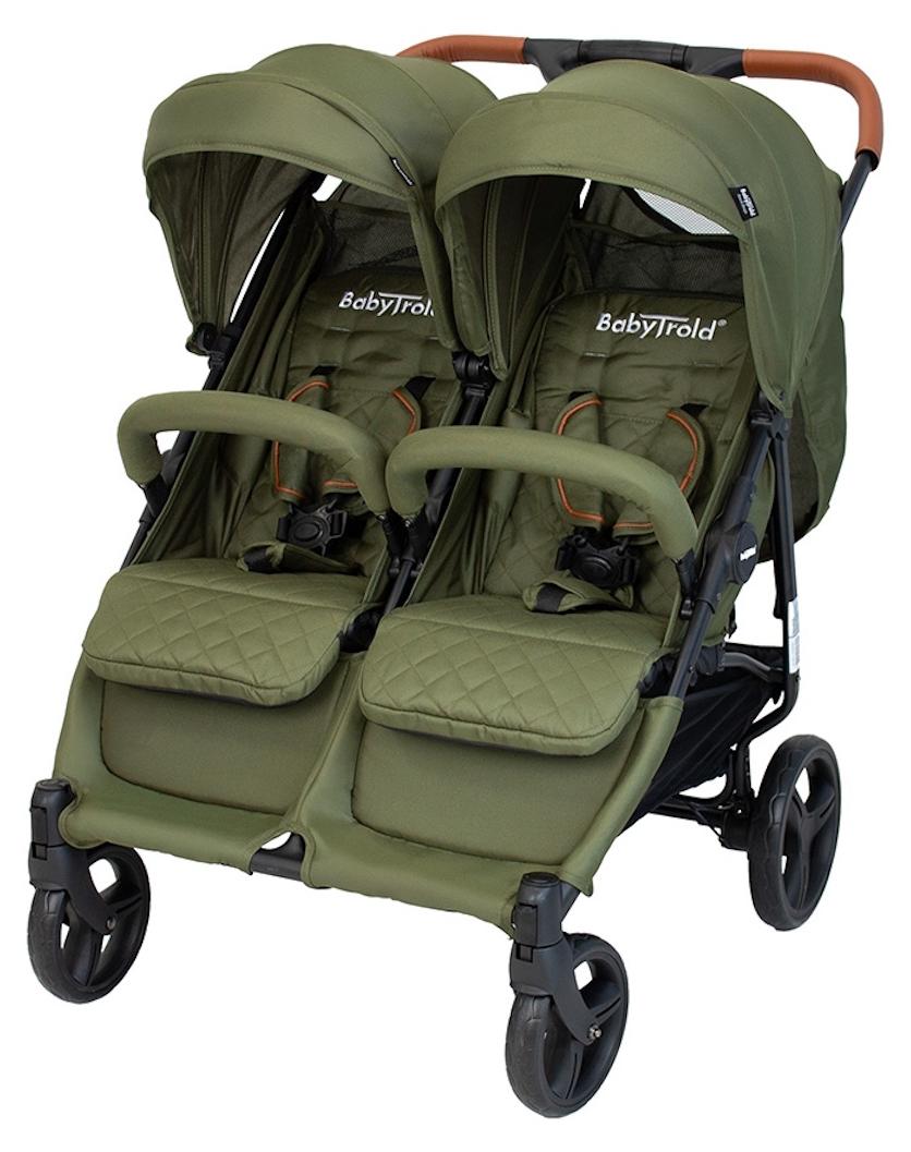 BabyTrold OS2 Zwillingsbuggy Olive, verstellbar, pannensichere Räder