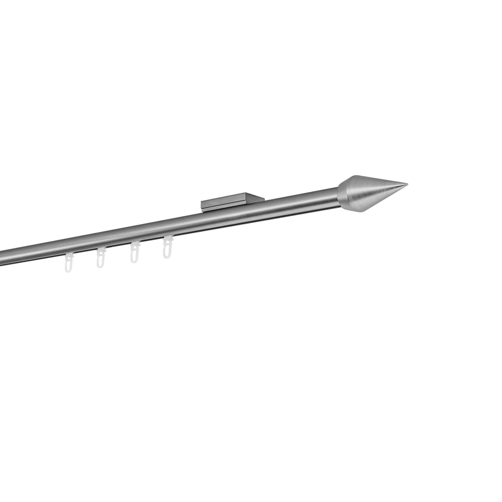 Ondeco Gardinenstange auf Maß Innenlauf 20mm Kegel 1-lauf Deckenträger 1,1cm mit Gleiter Farbe: Edelstahl-Optik, Größe: 120cm