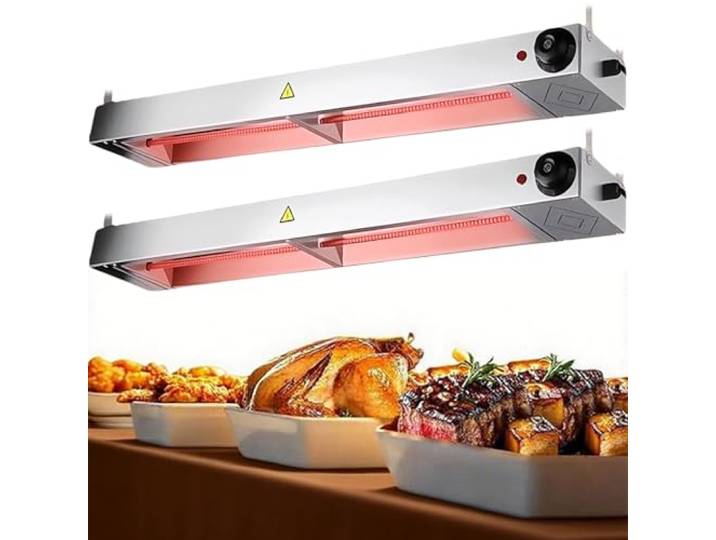 BOVDC Wärmelampe Küche Gastro, Edelstahl Wärmebrücke für Speisen(120cm) Speisenwärmer Lampe für Buffet Einstellbare Temperatur, Hängende Wärmelampe für Speisen für Küche, Buffet, Hotel