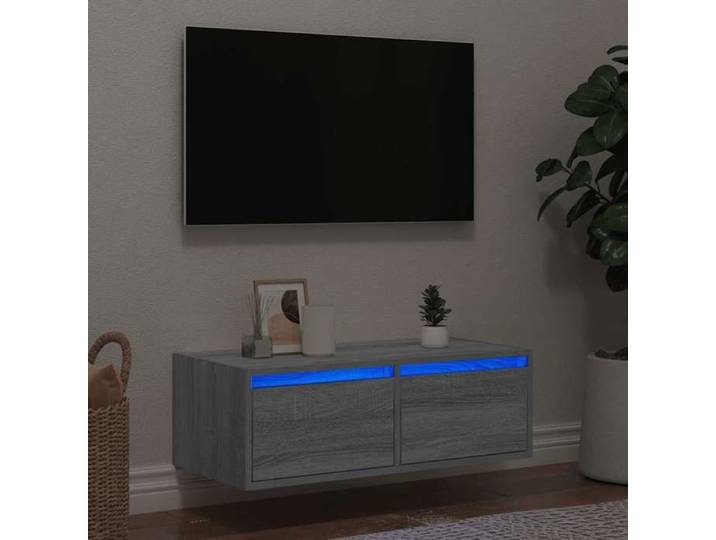 Meuble TV avec lumières LED sonoma gris 75x35 5x25 cm meuble hifi centre de divertissement armoire TV meuble 860234
