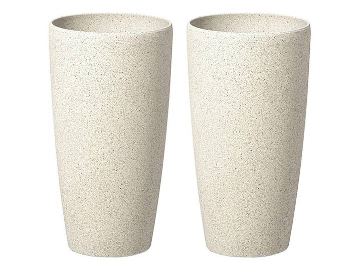 Beliani Blumentopf 2er-Set hellbeige rund 23/23/42 cm Abdera, Beige, Stein, 42 cm, Dekoration, Blumen & Blumentöpfe, Übertöpfe