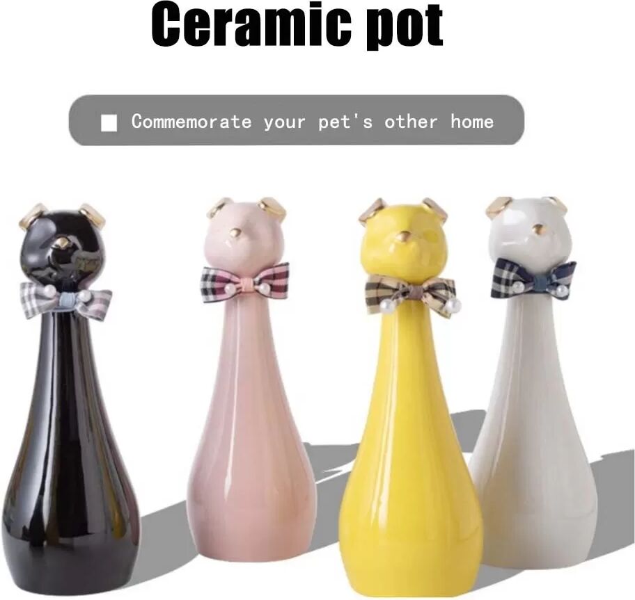 INF Urne Funéraire Élégante pour Animaux avec Nœud Papillon - Urne Crématoire en Céramique pour Chien Blanc