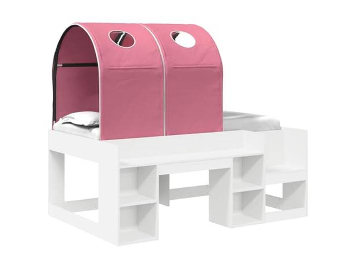 Keeushr Bett mit und Regal 3 STK. Weiß und Rosa Holzwerkstoff Modernes Design, Mikrofaser, Holzwerkstoff, Lattenrost inklusive, minimalistischer Stil, einfache Montage