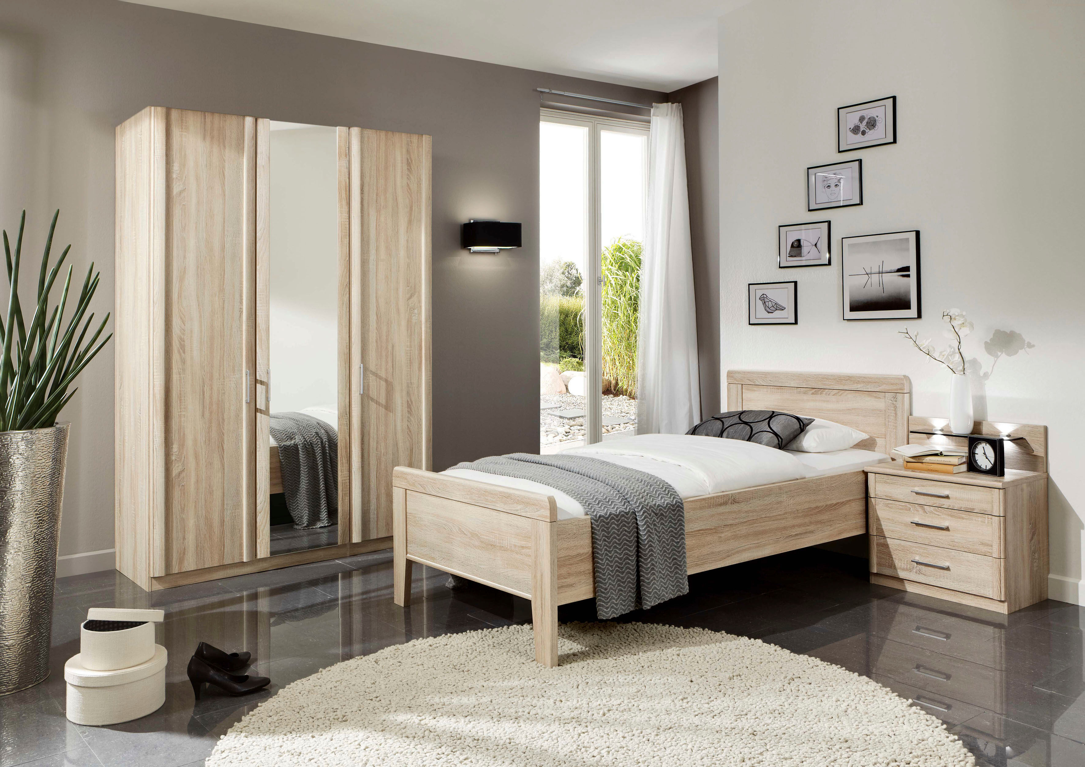 Holzbett WIEMANN "Meran", beige (eiche, sägerau), B:108cm H:88cm L:207cm, Betten, Holzbett, in Komforthöhe