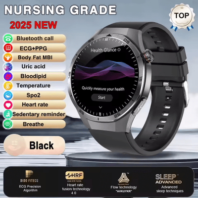 Inspire Picks HealthGuard Pro AI Smartwatch ECG PPG Blood Pressure & Uric Acid Monitor black iatrology Care Grade