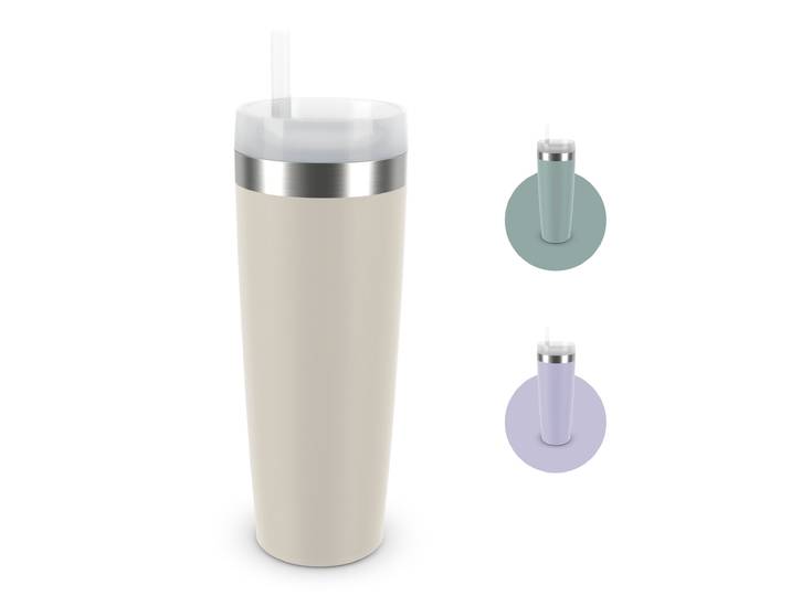 Trinkflasche EMSA Travel Mug Cool³ , hellgrau, H:25,47cm, Edelstahl, Polypropylen (PP), Trinkflaschen, Trinkflasche, integrierter Strohhalm, 0,5 L, 12 h kühl (mit Eiswürfeln bis zu 24 h)