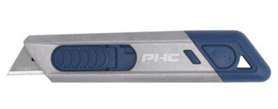 PHC Sicherheitsmesser Metti™ MD, für Links-/Rechtshänder, Auto-Klingenrückzug, 2 wählbare Schnitttiefen, metalldetektierbar, Umhängeöse, blau-silber