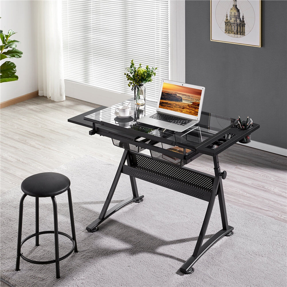 Yaheetech Rectangular Height Adjustable 121cm L Training Table Black 106cm H X 121cm L X 61cm D