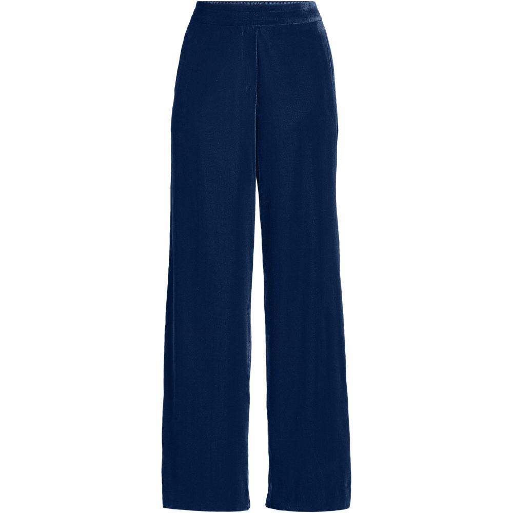 Samthose mit weitem Bein für Damen, Damen, size: regular, Blau, Polyester, by Lands' End
