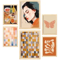 POSTER Set Mit 6 Charmante Frau A3 & A4 Rahmen Aus Hellem Holz