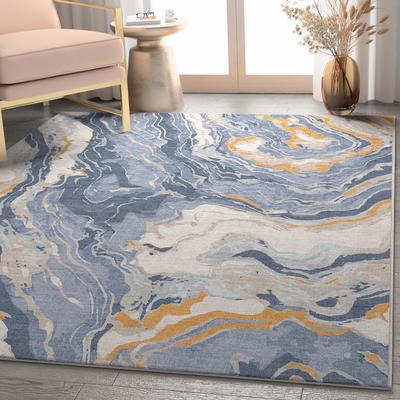 Well Woven Abstract Harmony Modern Boho Marble Flat-Weave Area Rug