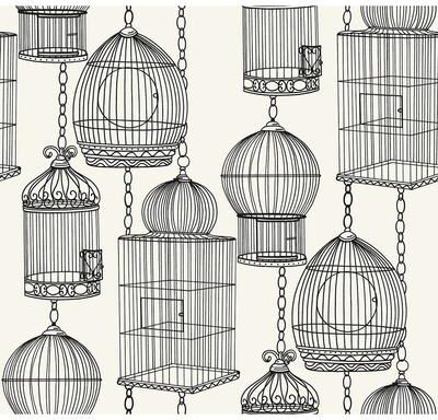 Seabrook Designs Alva Bird Cages Unpasted Wallpaper - 27 in. W x 27 ft. L