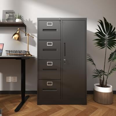 Telepassa 4 Drawers Metal Storage Vertical Filing Cabinet with Lock and 1 Door