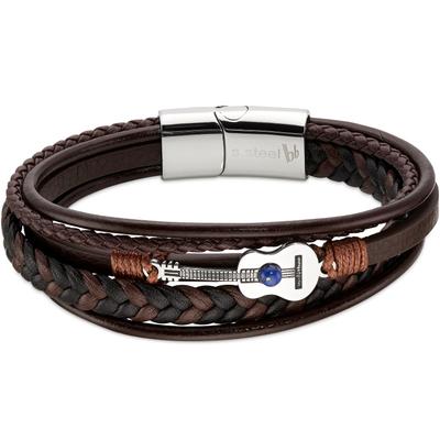 Lederarmband BRUNO BANANI "Edelstahl-Lederarmband mit aufgesetzter Gitarren-Design", braun (edelstahlfarben, braun), Armbänder, Damen, 21,5cm, Edelstahl Leder, Edelstahl, Leder, Lederarmband