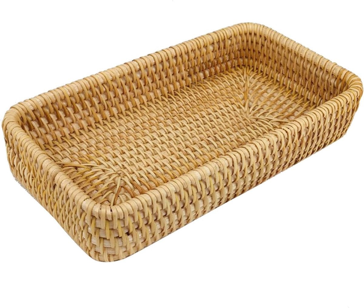 Handgeweven rotan dienblad rechthoekig, wicker mand als organizer en tafeldecoratie