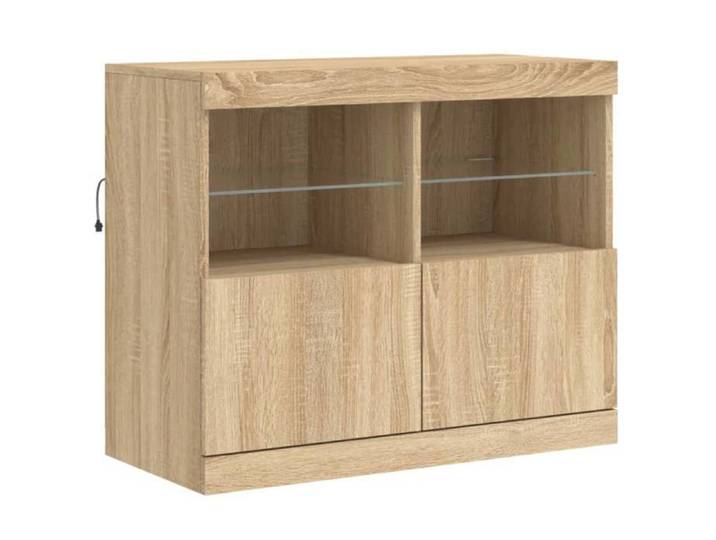 BEL-ACHAT* Bahut Meuble Enfilade - Buffet - Bahut Meuble Enfilade - Fonction d'affichage - Lumières LED RVB - chêne sonoma 81x37x67