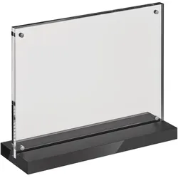 magnetischer T-Aufsteller mit schwarz-matten Sockel Querformat | A5, Acryl (PMMA), transparent, schwarz