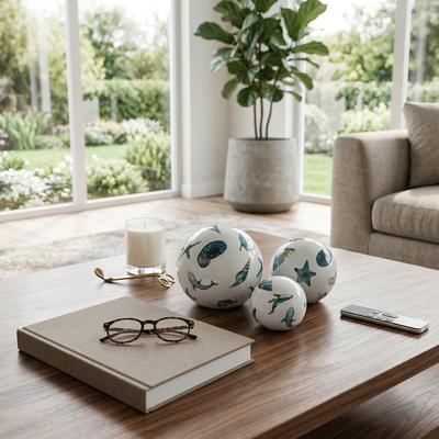 Sagebrook Home "Objects Set of 3 - Blue/White Ceramic Icons Orbs, 4/5/6 in. - 6.0"""