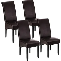 tectake Esszimmerstuhl, ergonomisch, massives Hartholz - 4er Set braun