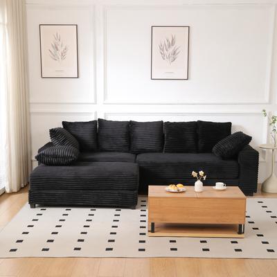 GREATPLANINC L-Shape Modular Sectional Sofa with Storage Ottoman, Corduroy Upholstered Cloud Couch, Deep-Seat Sofa with 8 Throw Pillows